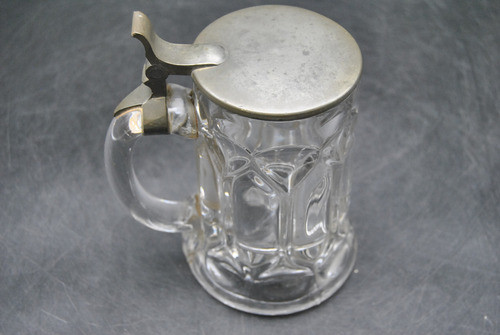 Antigua Jarra En Vidrio Grueso Con Tapa Metal Vintage Vieja 1