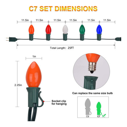 Luces De Navidad De 25 Pies, Cadena De Luces De Cermica C7, 1