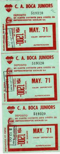 Bono Boca Juniors Contribucion Julio 1971 0