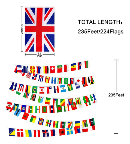 Guirnalda Con 224 Banderas Del Mundo 71m 1