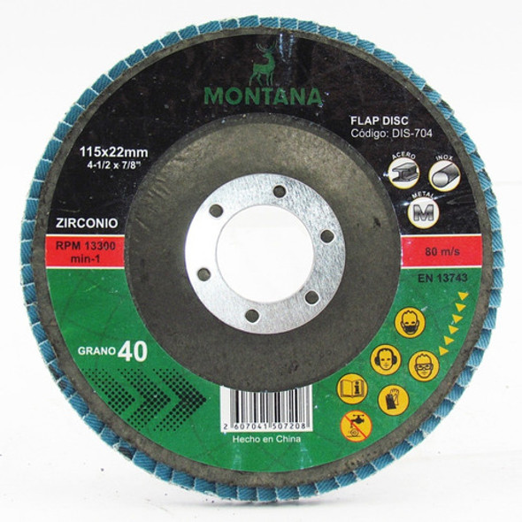 Disco Flap Zirconio Montana 4 \'\' 115 - Grano 60 - 5 Unidad 0