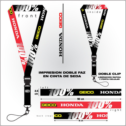 Llavero Cinta Seda Troy Lee Doble Mosqueton 105cm Doble Faz 1
