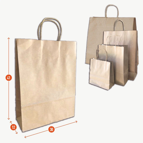 Bolsas Papel Madera Kraft 30x41x12 Con Manijas  Pack X 100 U 1