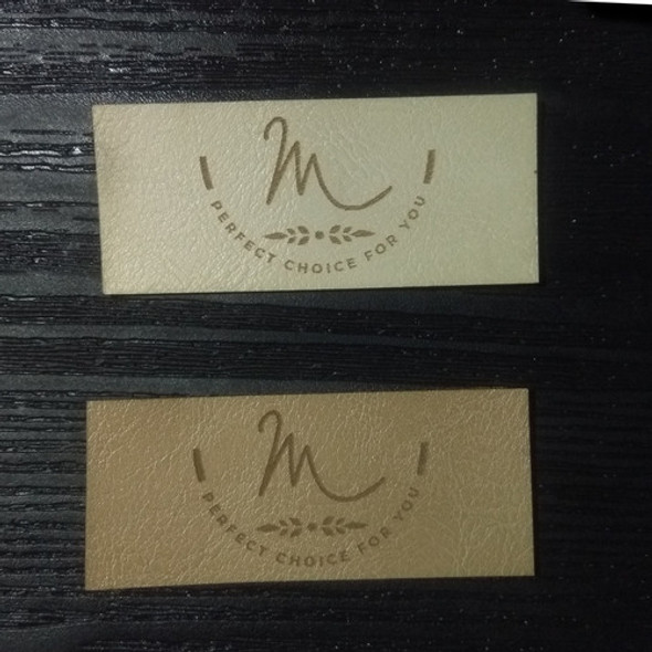 100 Etiquetas Ecocuero Pu Beige 3x3cm Grabado Laser 1