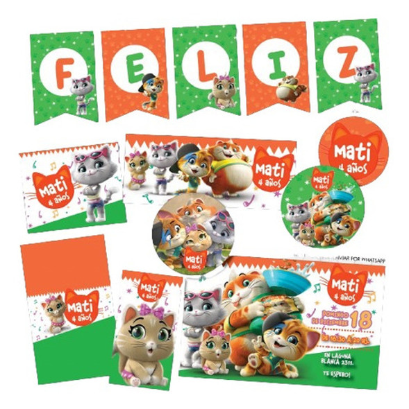Kit Imprimible Personalizado 44 Gatos Candy Cumple Invitacio 0