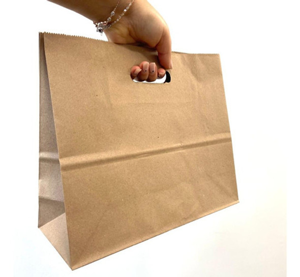 Bolsa Kraft Papel Madera Marrón C/manija Troquel 30x26 X50 U 0