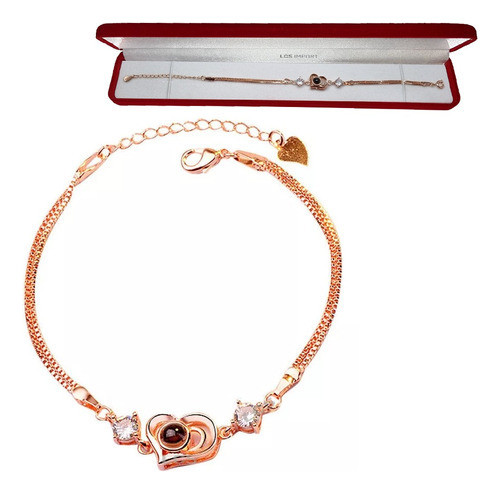 Pulsera Te Amo 100 Idiomas Corazón Mini Baño Oro + Est. 0