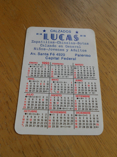 Calendario De Bolsillo 1993 De San Antonio - Calzados Lucas 1