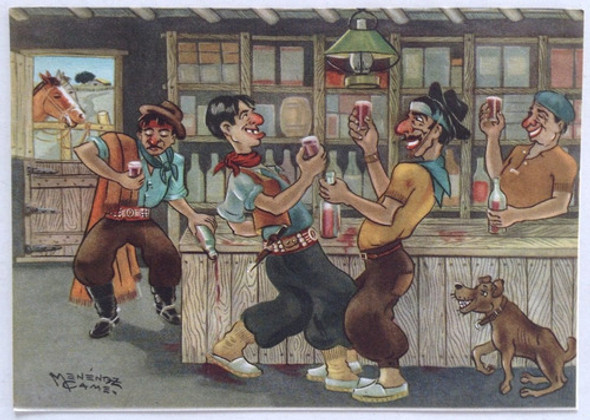 Postal Gauchesca Brindemos Menendez Came 1950's 0