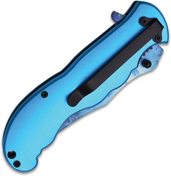 Cuchillo Plegable Azul Mango Tallado 1