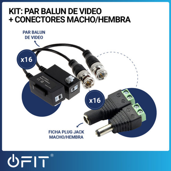 Pack Par Balun + Plug Macho + Hembra Camara Cctv Utp X16 1