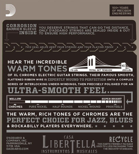 Encordado Daddario Ecg23 Chromes Flatwound Ext Light 010-048 1