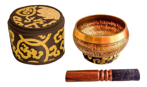 Cuenco Tibetano 15cm Estuche Almohadon Baqueta Pirogramado 0