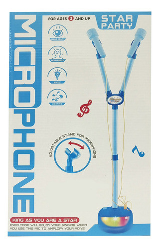 Micrófono Con Pie, Doble, Con Luz, Celeste, 3aa, En Caja 0
