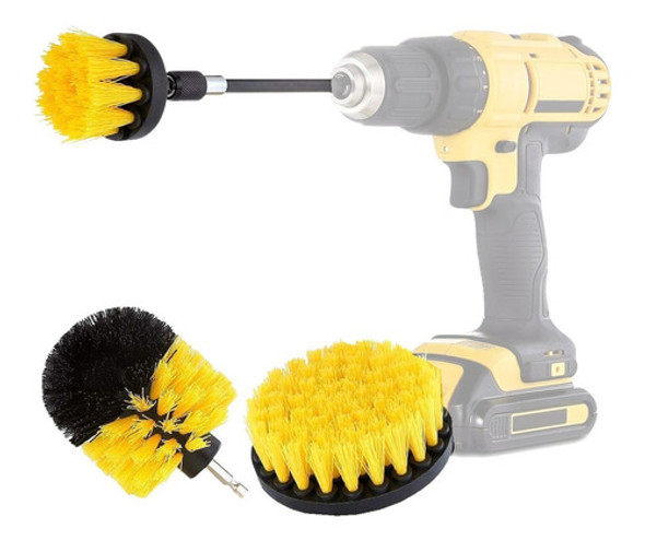 Kit 3 Cepillos Para Taladro Limpieza De Tapizados + Alargue 0