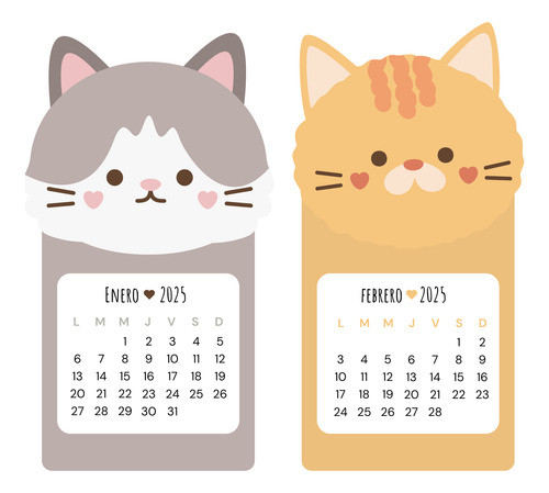 Kit Imprimible Calendarios 2025 Mensuales De Gatitos 0