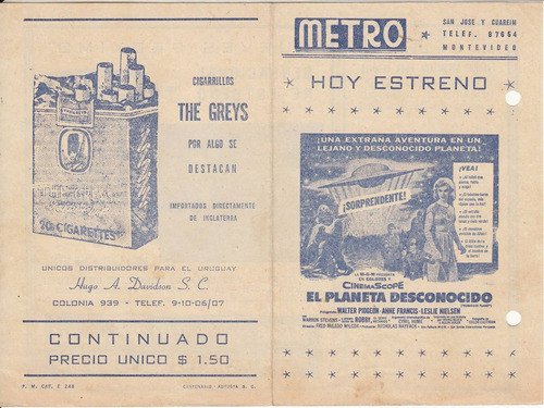 1957 Programa Cine Ciencia Ficcion Forbidden Planet Uruguay 0