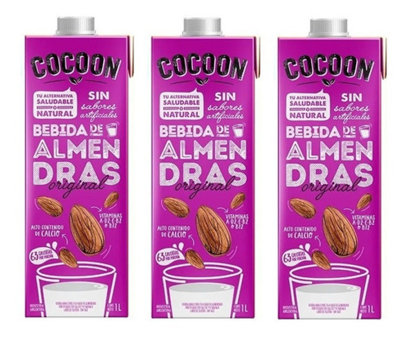 3 X Leche De Almendras Sabor Original Cocoon 1 Litro C/u Dw 0