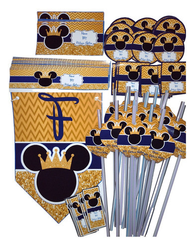Combo Cotillón Personalizado Mickey Rey Para 10 Chicos 0