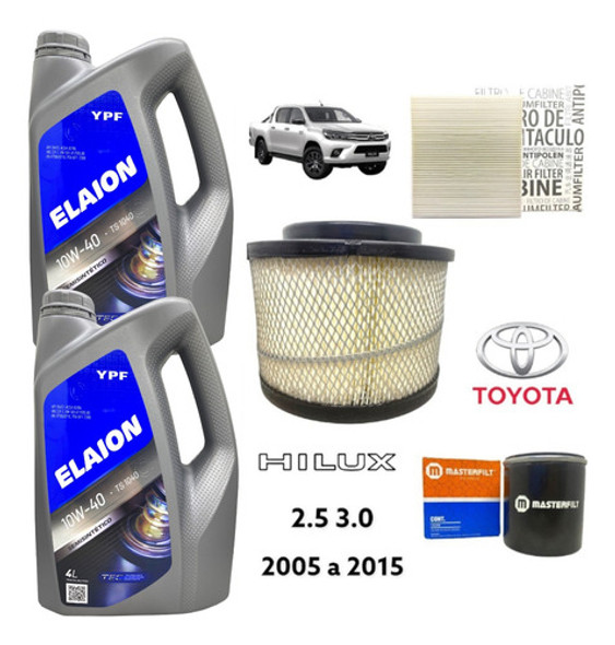 Kit Service 3 Filtros Hilux 2.5/3.0 + 8l Aceite Elaion F30 0
