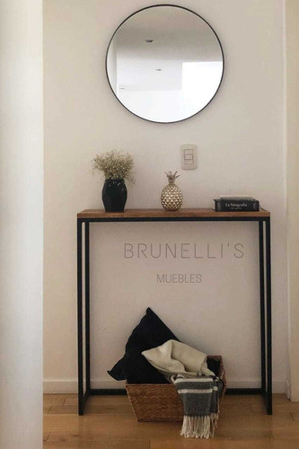 Mesa Arrime Desayunador Recibidor Hierro Y Madera Industrial 1