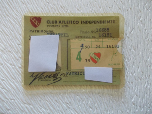 4417- Carnet Usado Infantil Club Independiente Año 1979 0
