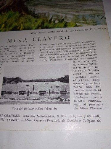 Publicidad 1949 Mina Clavero P A Fontan Sierras Grandes 1