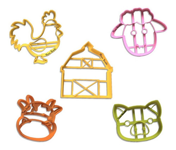 Kit X5 Granja Animales Moldes Galletas Cookies Granero Vaca 0
