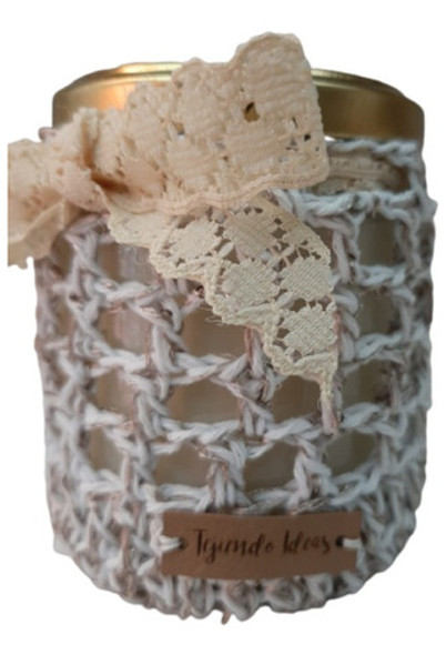 Vela De Cera De Soja Aromatizada Con Cover Tejido Crochet 0