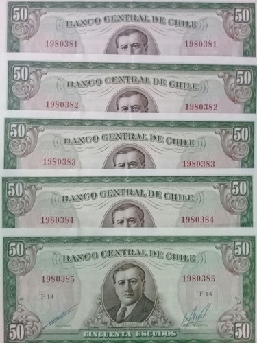 Billete 50 Escudos Chile Alessandri Serie F14. Cano- Molina. 0
