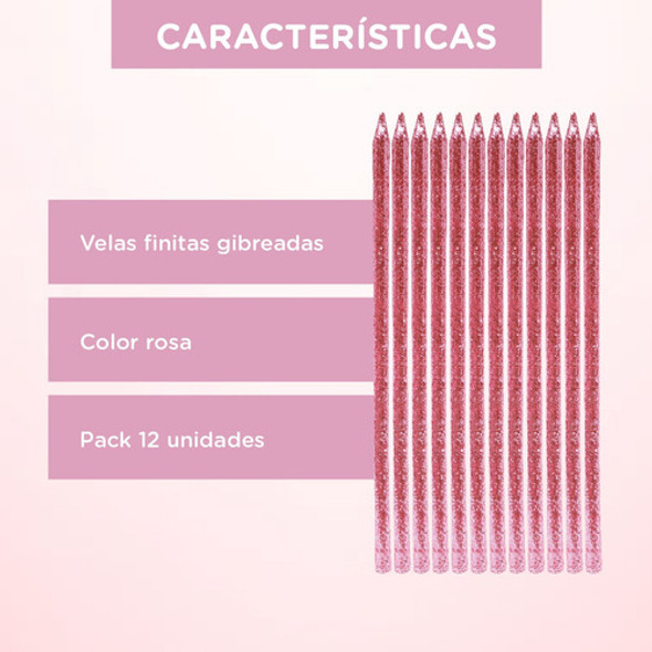 Party Store - Vela Finita Gibre  X 12 Unidades Rosa Cotillon 1