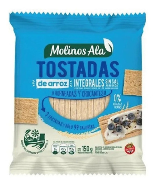 Tostadas De Arroz Integral Sin Sal Molinos Ala 150g Sin Tacc 0