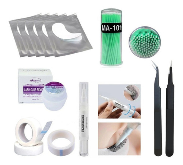 Kit Removedor De Pestañas Parches Microhisopos Pinza Cinta 0