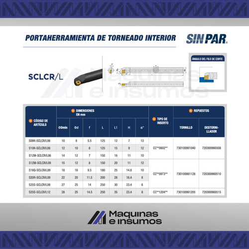 Portainserto S16q Sclcr 09 Sinpar + Inserto Ccmt-09t3 1