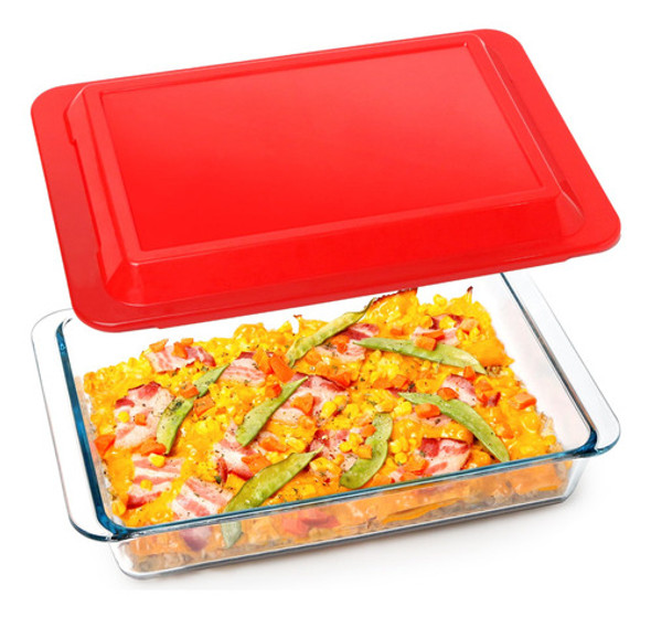 Plato Para Hornear De Vidrio De 3 Cuartos De Galón Con Tapa 0