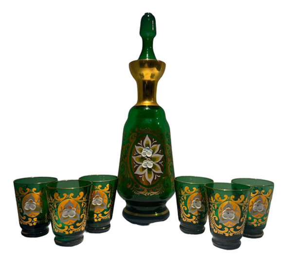 Antigua Licorera Pintada Mano 6 Copas Veneciana 0