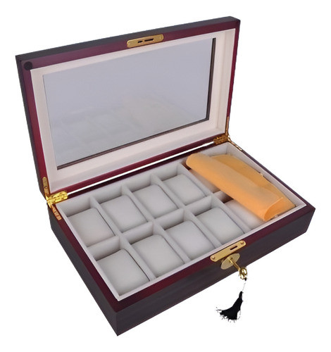 Caja De Reloj Madera Ébano Ranura 12 Pantalla Caso Vidrio Jo 0