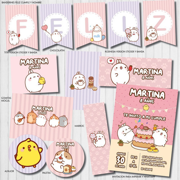 Kit Imprimible Personalizado Molang Candy Deco Invitacion 1