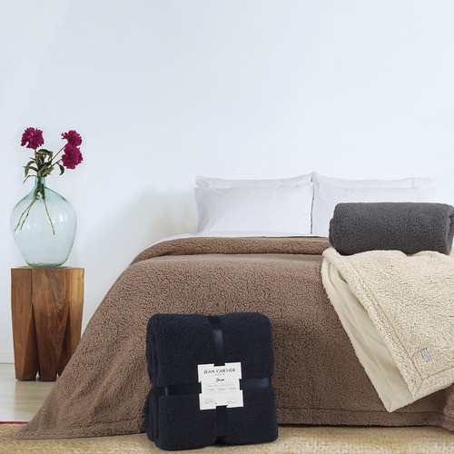 Frazada King Doble Corderito Y Polar Capuchino Jean Cartier 0