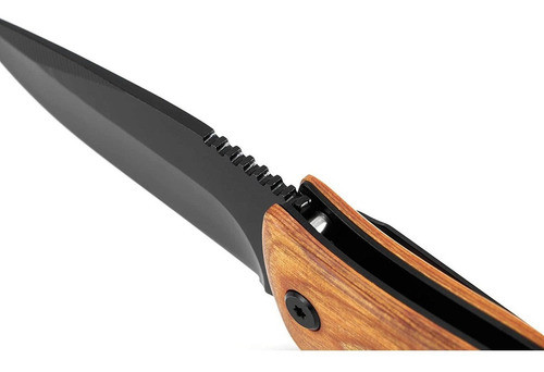 Cuchillo De Caza, Plegable/negro/mango De Madera 1