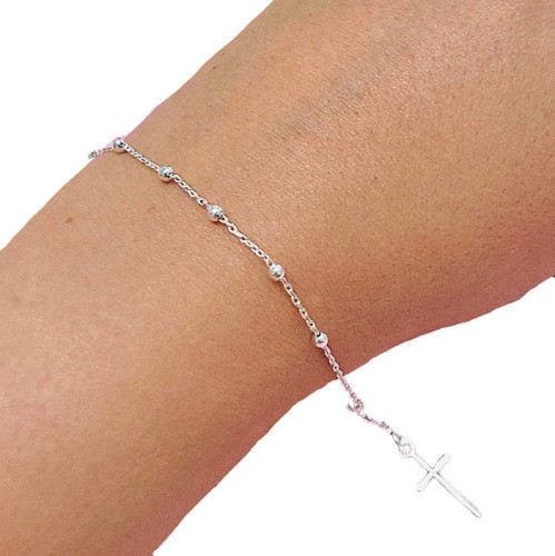 Pulsera Denario Con Cruz Religioso Plata Italiana Ps 259-2 0
