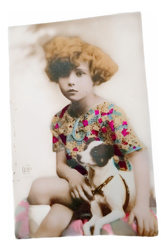 Postal Francia 1928 Foto De Niña Con Su Perro Usada Hermosa 0