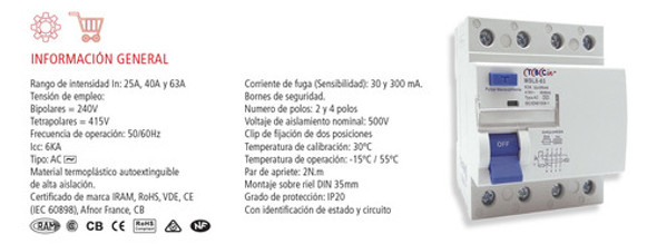 Disyuntor Interruptor Diferencial Tetrapolar 63a 30ma Tbcin 1