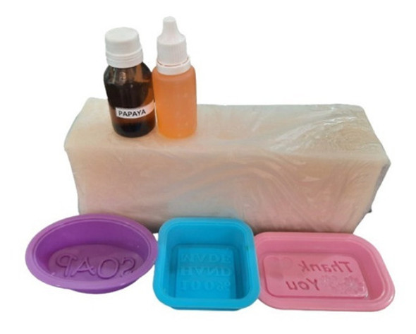 Jabón Vegetal + 3 Moldes Silicona + Esencia + Colorante 0