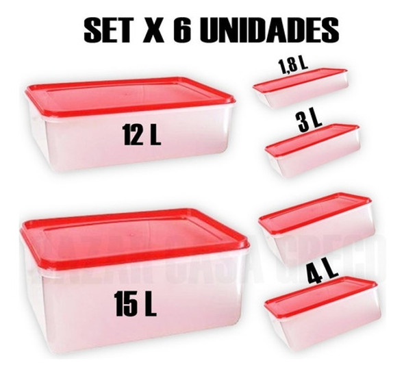 Set 6 Contenedores Hermeticos Recipientes De Comida Freezzer 0