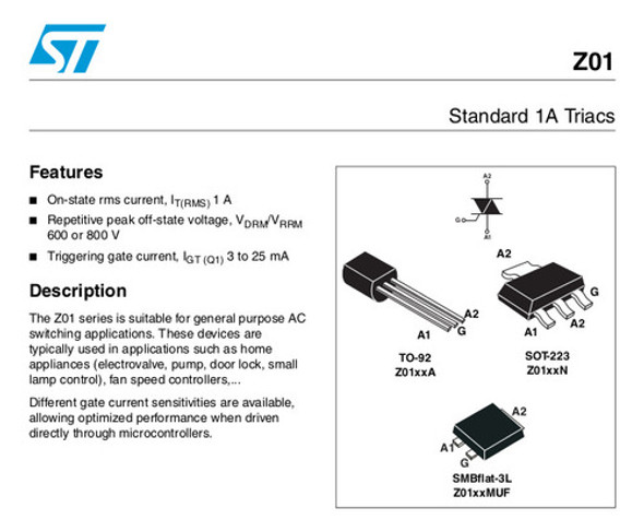 Z9m Sens Gate - Z9m Z0109 Z0109mn Triac 600 V 1 A Sot223 1