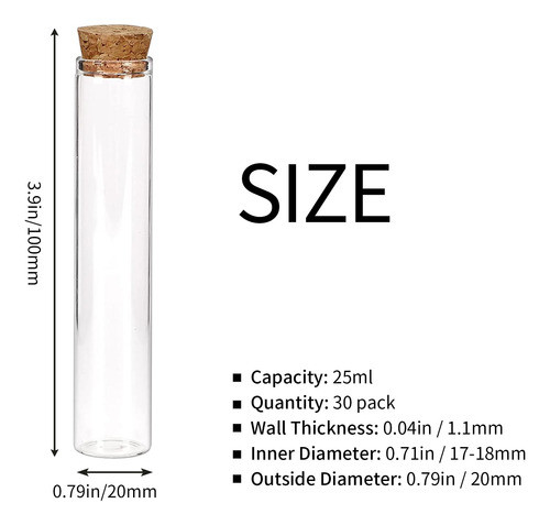 30 Tubos De Ensayo Vidrio De Borosilicato Tapas De Corcho 1