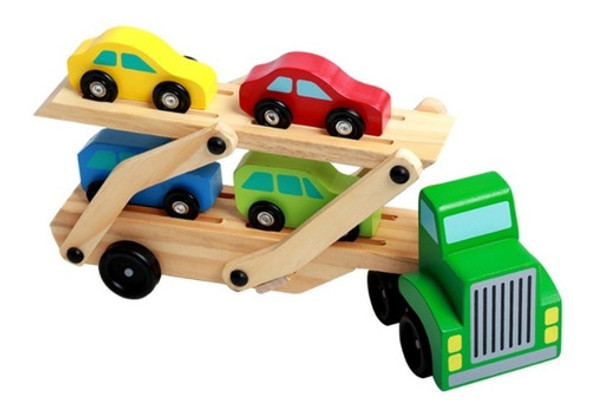 Camion Remolque Madera Con 4 Autitos 0