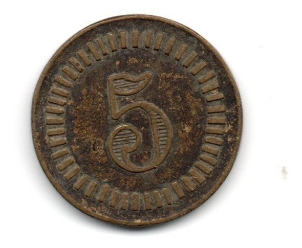 Ficha De Estancia O Esquila Valor 5 Bronce Antigua 0