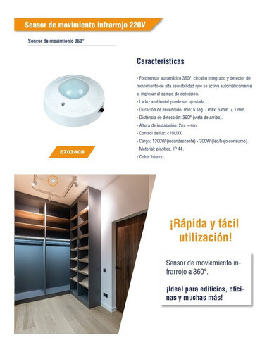 Sensor Movimiento Para Techo 360º Palier Baño Ahorro Zurich 1